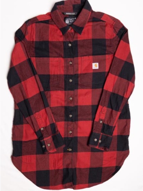 Carhartt Tops - Carhartt Flannel Shirt Womens M 8-10 Relaxed Fit Rugged Flex Red Buffalo Plaid